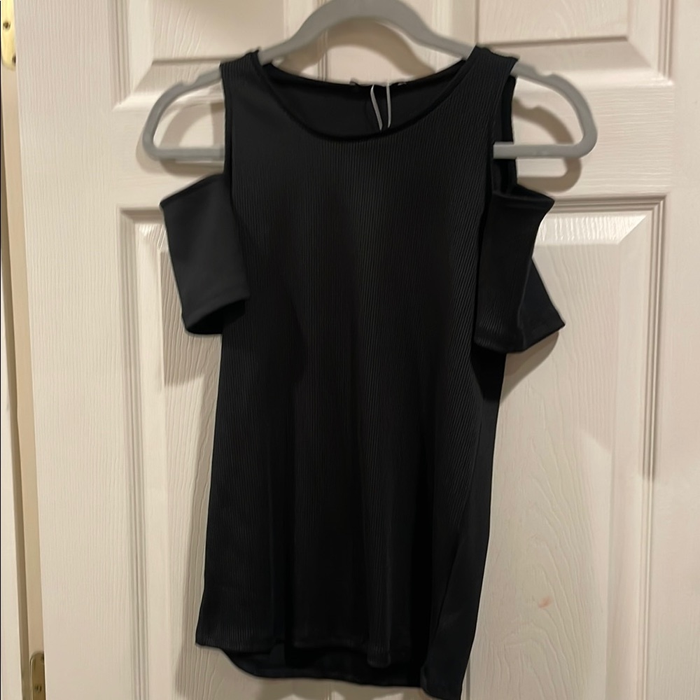 Zara Black Asymmetrical Cut Out Blouse